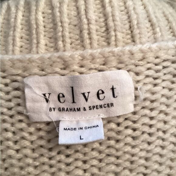 VELVET BY GRAHAM & SPENCER SIZE LARGE IVORY PEARLA V NECK SWEATER WOOL ALPACA - Picture 7 of 8